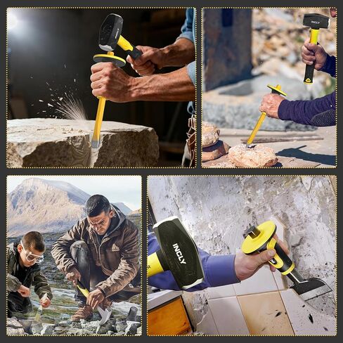 INCLY 7 Pcs Geology Rock Pick Equipment Kit, 3lb Sledge &32 oz Rock Hammer with 2PCS 12" Mason Concrete Chisel.Safety Glasses, Jewelers loupe, Tool Set for Hounding, GoldMining, Stone Breaking in Kuwait