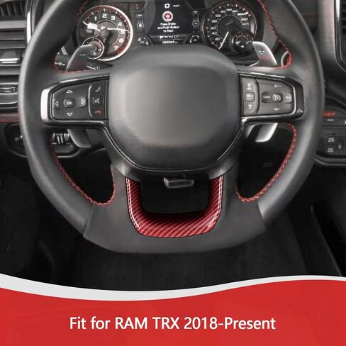 for RAM TRX Steering Wheel Panel Trim Sticker for RAM TRX 2018 2019 2020 2021 2022 2023 2024-Present Red Carbon Fiber Interior Accessories 1pc in Saudi Arabia