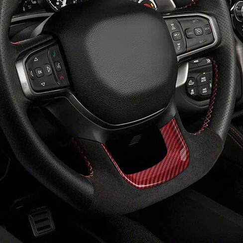 for RAM TRX Steering Wheel Panel Trim Sticker for RAM TRX 2018 2019 2020 2021 2022 2023 2024-Present Red Carbon Fiber Interior Accessories 1pc in Saudi Arabia