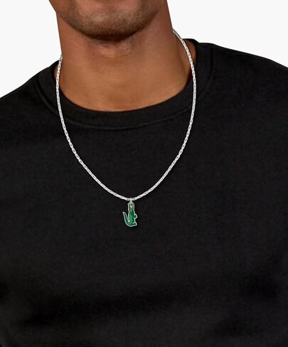 Lacoste Men's Arthor Jewelry Necklace, Stainless Steel, Rectangular Box Chain Necklace, Reversible Pendant, Fashionable in Saudi Arabia