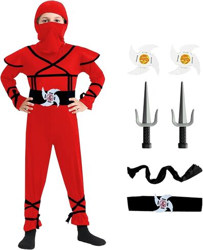 Halloween Ninja Costumes for Kids Boys Ninja Siut Set with Ninjas Accessories Toys for Role Play Parties in Saudi Arabia