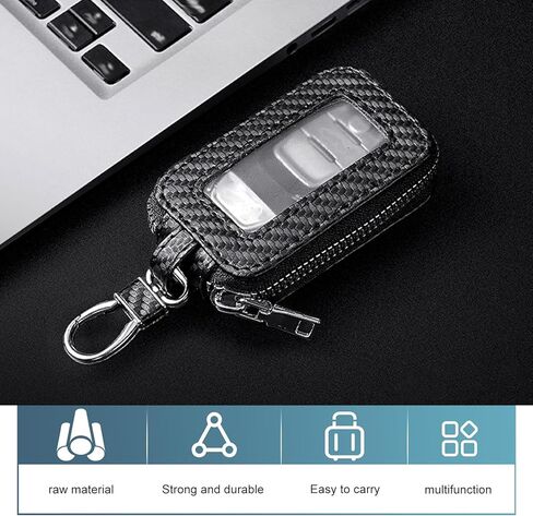 حافظة مفاتيح بجهاز التحكم عن بعد، حافظة مفاتيح محمولة من مادة PVC مرئية مركزية، قلادة مزخرفة للسيارات (ألياف الكربون باللون الأسود) in Kuwait