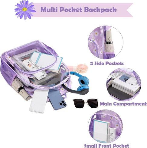 حقيبة ظهر Kimwadalh شديدة التحمل، حقيبة ظهر شفافة من مادة TPU سوداء اللون للنساء، حقيبة كتب شفافة خفيفة الوزن للمدرسة والعمل الجامعي والسفر والسباحة على الشاطئ in Kuwait