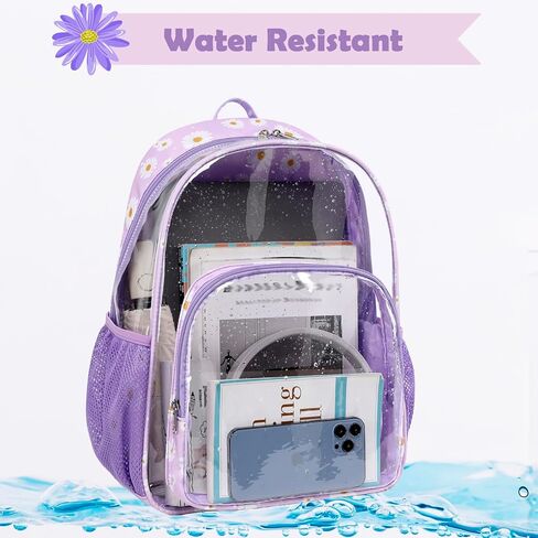 حقيبة ظهر Kimwadalh شديدة التحمل، حقيبة ظهر شفافة من مادة TPU سوداء اللون للنساء، حقيبة كتب شفافة خفيفة الوزن للمدرسة والعمل الجامعي والسفر والسباحة على الشاطئ in Kuwait