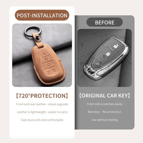 3D-Designed Suede Leather Key Fob Cover Compatible With 2016-2021 Chevy Remote Keys, Fits Malibu, Equinox, Cruze, Trax, Camaro, Blazer, Traverse, Spark, Comes With A Matching Color Ring Buckle in Saudi Arabia