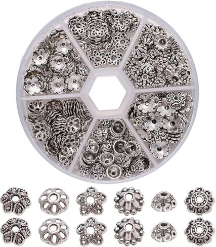 150pcs 6 Style Antique Silver Spacer Beads Metal Alloy Tube Spacers Flat Rondelle Small Loose Beads for Bracelet Necklace Earring Making Supplies in Saudi Arabia