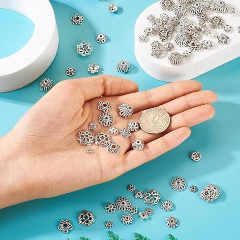 150pcs 6 Style Antique Silver Spacer Beads Metal Alloy Tube Spacers Flat Rondelle Small Loose Beads for Bracelet Necklace Earring Making Supplies in Saudi Arabia