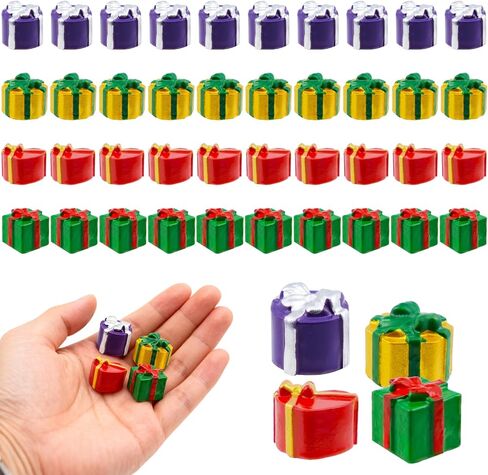 Exasinine 100 Pcs Miniature Christmas Ornaments Mini Boxes Ornaments Hand-Painted Resin Gift Boxes Assorted Colors & Styles for DIY Mini Gardens Christmas Trees Phone Cases in Saudi Arabia