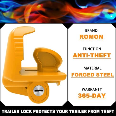 أقفال وصلة مقطورة رومون صفراء مع مفاتيح، مقاس عالمي يناسب 1-7/8 بوصة، 2 بوصة، و2-5/16 بوصة، قفل لسان مقطورة فولاذي شديد التحمل قابل للتعديل للقوارب والمقطورات والمركبات الترفيهية، وصلات مضادة للسرقة، عبوة واحدة in Kuwait