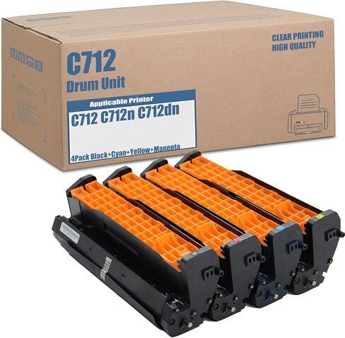 استبدال وحدة الطبل C712 المتوافقة لـ OKI 46507404 46507403 46507402 46507401 إنتاجية عالية للاستخدام مع طابعة C712 C712n C712dn (4 عبوات أسود + سماوي + أصفر + أرجواني) in Kuwait