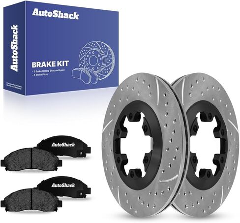 AutoShack 11.02 بوصة (280 مم) دوارات الفرامل ذات فتحات تهوية أمامية ومغلفة بالكهرباء + استبدال وسادات الفرامل السيراميكية لـ 2004-2008 شيفروليه كولورادو 2004-2008 جي إم سي كانيون طقم فرامل 6 قطع ShadowGuard in Kuwait