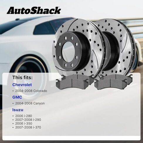 AutoShack 11.02 بوصة (280 مم) دوارات الفرامل ذات فتحات تهوية أمامية ومغلفة بالكهرباء + استبدال وسادات الفرامل السيراميكية لـ 2004-2008 شيفروليه كولورادو 2004-2008 جي إم سي كانيون طقم فرامل 6 قطع ShadowGuard in Kuwait