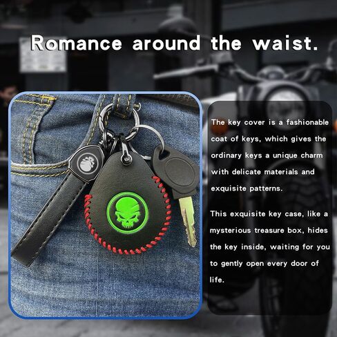 غطاء جلدي لمفتاح السيارة، متوافق مع Harley Davidson Fatboy Heritage Classic Standard RoadKing Ultra Classic Electra Glide V-Rod Dyna Sportster Key Fob حامل سلسلة مفاتيح وقلادة جمجمة in Kuwait