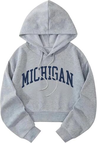 Hilinker Womens Graphic Long Sleeve Cropped Hoodies Drawstring Hooded Sweatshirt in Kuwait