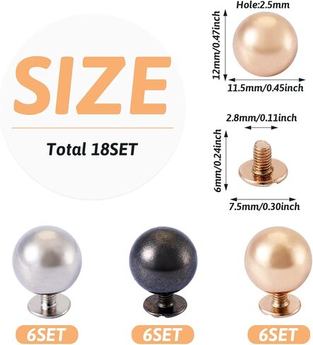 18 Sets Metal Button Spikes Screw Kit Rivets for Leather Screw Back Hexagon Head Rivets Screw Buttons for Purse Handbag Shoes Punk Rock Clothes Belt, 9x8x6mm, Hole: 2.5mm in Saudi Arabia