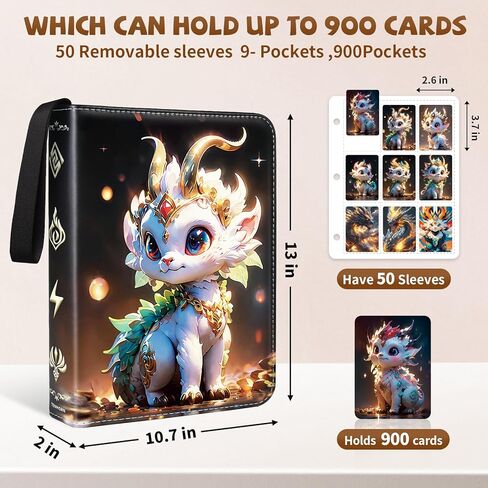 Card Binder for Pokemon Cards 9-pocket 900 Pockets.Trading Card Holder Album Book Case for TCG Cards.with 50 Removable Sleeves.for Collectors Boys Girls Toys Gift(black) in Saudi Arabia