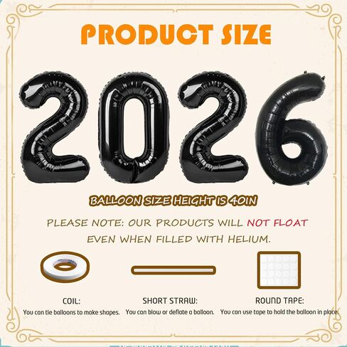 2026-بالون رقم-بالون 2026 40 بوصة بالونات فويل كبيرة لحفلات رأس السنة وحفلات التخرج وأعياد الميلاد والذكرى السنوية وحفلات الزفاف ومستلزمات الديكور in Kuwait