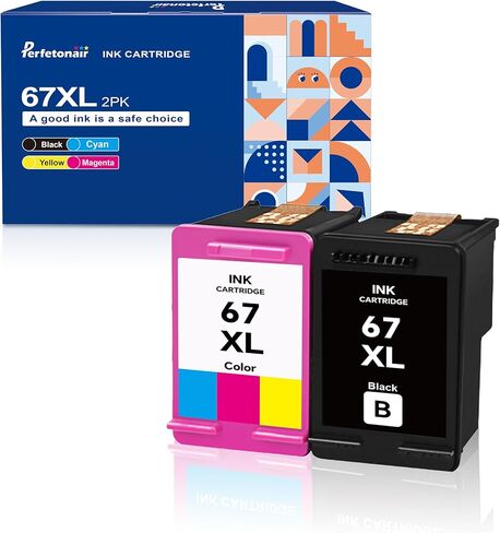 خراطيش حبر سوداء وملونة 67XL بديلة لمجموعة خرطوشة الحبر HP 67 67XL لطابعات HP DeskJet 2755e 4155e DeskJet Plus 4122 4132 4155 Envy 6055e 6455e (عبوتان، 1 أسود، 1 ثلاثي الألوان) in Kuwait