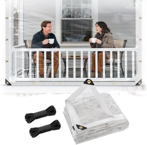 6 x 13ft Ultra Clear Tarp Waterproof - Heavy-Duty Vinyl Plastic Tarpaulin with Grommets, Thicken Transparent PVC Windproof Patio Enclosure for Winter Chicken Coop Window Balcony in Kuwait