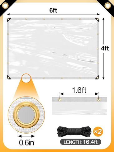 6 x 13ft Ultra Clear Tarp Waterproof - Heavy-Duty Vinyl Plastic Tarpaulin with Grommets, Thicken Transparent PVC Windproof Patio Enclosure for Winter Chicken Coop Window Balcony in Kuwait