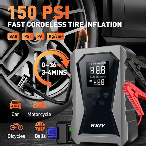 Air Jump Starter with Air Compressor, Car Battery Jumper Starter Portable 1500A (8.0 Gas/4.0L Diesel) with 150PSI Cordless Auto-Shutoff Tire Inflator, 12V Battery Charger Booster in Saudi Arabia