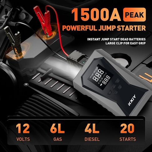 Air Jump Starter with Air Compressor, Car Battery Jumper Starter Portable 1500A (8.0 Gas/4.0L Diesel) with 150PSI Cordless Auto-Shutoff Tire Inflator, 12V Battery Charger Booster in Saudi Arabia