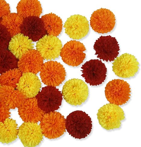 6 Pcs Marigold Garland for Decoration Artificial Marigold Flowers Garland for Pooja Diwali Wedding Christmas Events 5ft Long Strands Diwali Hanging Garlands for Indian Party Decor Yellow Orange in Saudi Arabia