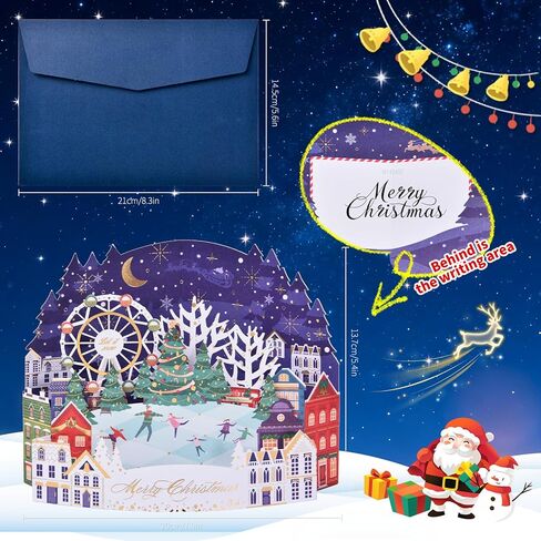 Joyvine 3D pop-up Christmas greeting cards, exquisite and unique 3D paper carved design, Multi-layered paper-cut Christmas Eve greeting card, 3D Christmas tree, creative blessing card 3D ornaments,with envelopes and blank cards. (Santa Claus) in Saudi Arabia