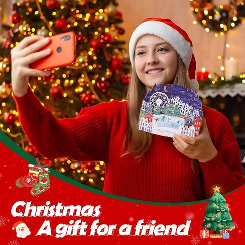 Joyvine 3D pop-up Christmas greeting cards, exquisite and unique 3D paper carved design, Multi-layered paper-cut Christmas Eve greeting card, 3D Christmas tree, creative blessing card 3D ornaments,with envelopes and blank cards. (Santa Claus) in Saudi Arabia