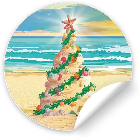 Stonehouse Collection | Beach Christmas Tree | Beach Theme Christmas Card 18 Cards & Envelopes | Sunset, Ocean, Shells - USA Made in Saudi Arabia