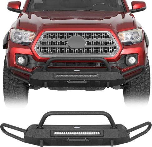 Hooke Road Tacoma Stubby Front Bumper with 72W LED Spotlight Bar for 2016-2023 Toyota Tacoma 3rd Gen, Steel Off-Road Bumper Bull Bar with Recovery Mounts & Tubular Grille Guard in Saudi Arabia