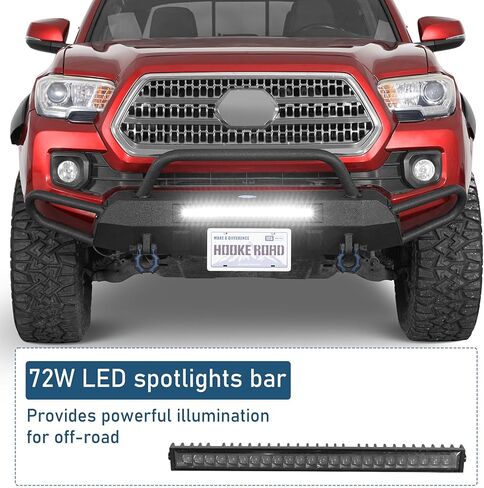 Hooke Road Tacoma Stubby Front Bumper with 72W LED Spotlight Bar for 2016-2023 Toyota Tacoma 3rd Gen, Steel Off-Road Bumper Bull Bar with Recovery Mounts & Tubular Grille Guard in Saudi Arabia