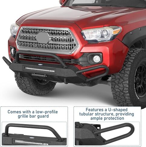 Hooke Road Tacoma Stubby Front Bumper with 72W LED Spotlight Bar for 2016-2023 Toyota Tacoma 3rd Gen, Steel Off-Road Bumper Bull Bar with Recovery Mounts & Tubular Grille Guard in Saudi Arabia