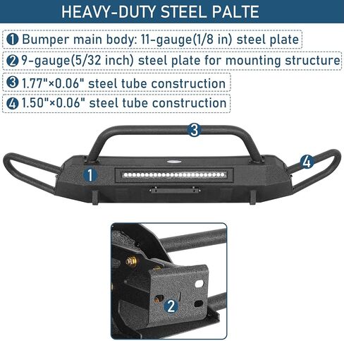 Hooke Road Tacoma Stubby Front Bumper with 72W LED Spotlight Bar for 2016-2023 Toyota Tacoma 3rd Gen, Steel Off-Road Bumper Bull Bar with Recovery Mounts & Tubular Grille Guard in Saudi Arabia