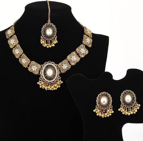 QUELAY 3 Pcs Indian Jewelry Set for Women Indian Traditional Statement Choker Necklace Earrings Forehead Jewelry Gifts Rhinestone Maang Tikka Bridal Jewelry Set in Kuwait