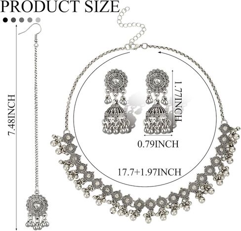 QUELAY 3 Pcs Indian Jewelry Set for Women Indian Traditional Statement Choker Necklace Earrings Forehead Jewelry Gifts Rhinestone Maang Tikka Bridal Jewelry Set in Kuwait