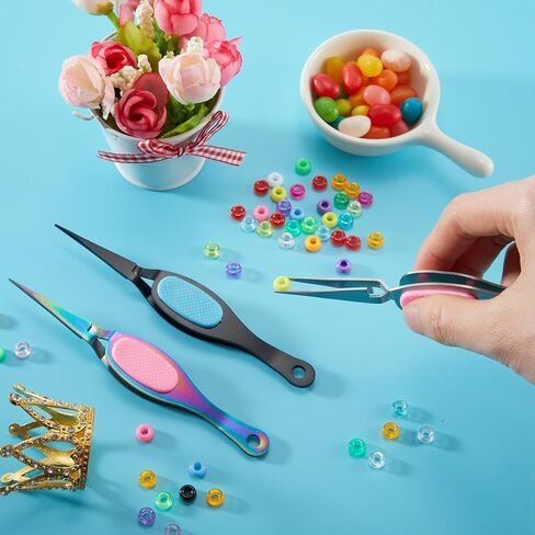 ملاقط حرفية منحنية بقفل متقاطع بطرف مدبب من الستانلس ستيل، ملقط ناعم الامساك بطرف ناعم للحرف اليدوية (قوس قزح وبينك وفضي وبينك، اسود وازرق) in Kuwait