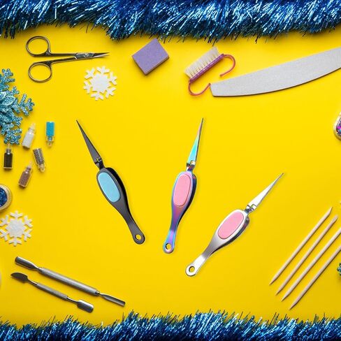 ملاقط حرفية منحنية بقفل متقاطع بطرف مدبب من الستانلس ستيل، ملقط ناعم الامساك بطرف ناعم للحرف اليدوية (قوس قزح وبينك وفضي وبينك، اسود وازرق) in Kuwait