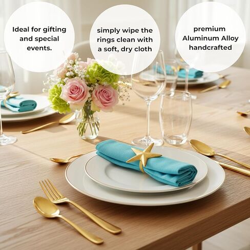 مجموعة حلقات مناديل معدنية مكونة من 12 قطعة، إكسسوارات مستديرة الشكل لتزيين طاولة الطعام في الحفلات، وحفلات الزفاف، وأعياد الميلاد، والهدايا للأم والأخت والأصدقاء - ذهبي معدني in Kuwait