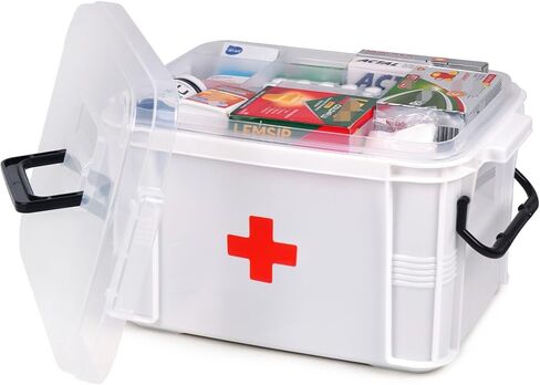 Thickened First Aid Box Empty, 13"x9.1"x7.3" Large Capacity Medicine Storage Box with Handles, 2-Layer Detachable Medical Supply Organizer, Multipurpose Plastic Medicine Chest Container in Saudi Arabia