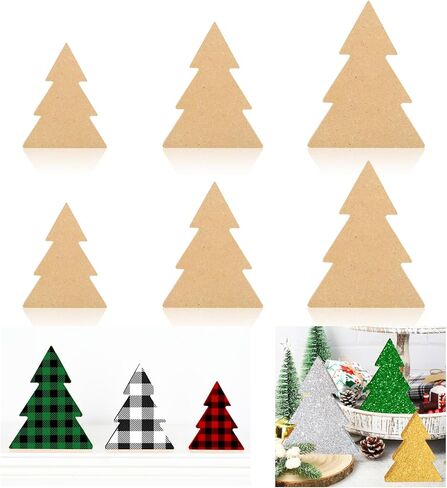 Whaline 6Pcs Christmas Tree Wooden Cutouts 3 Sizes Unfinished Xmas Tree Table Wooden Signs Farmhouse DIY Tiered Tray Decor for Christmas Home Kitchen Office Table Shelf Decor Party Supplies in Saudi Arabia