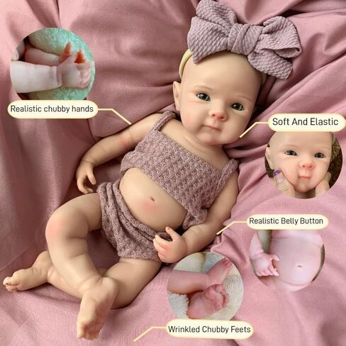 Reborn Baby Doll - 13 Inch Bettie, Anatomically Correct, Realistic Soft Silicone Doll with Dark Pink Bow Dress in Kuwait