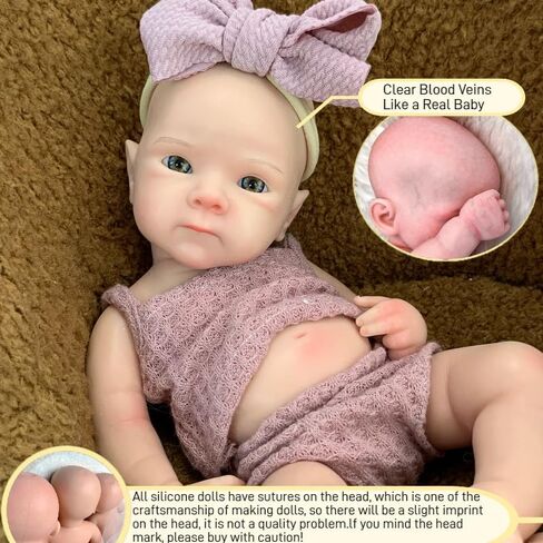 Reborn Baby Doll - 13 Inch Bettie, Anatomically Correct, Realistic Soft Silicone Doll with Dark Pink Bow Dress in Kuwait