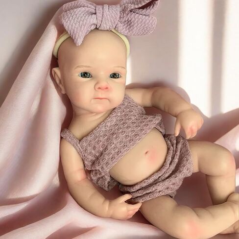 Reborn Baby Doll - 13 Inch Bettie, Anatomically Correct, Realistic Soft Silicone Doll with Dark Pink Bow Dress in Kuwait