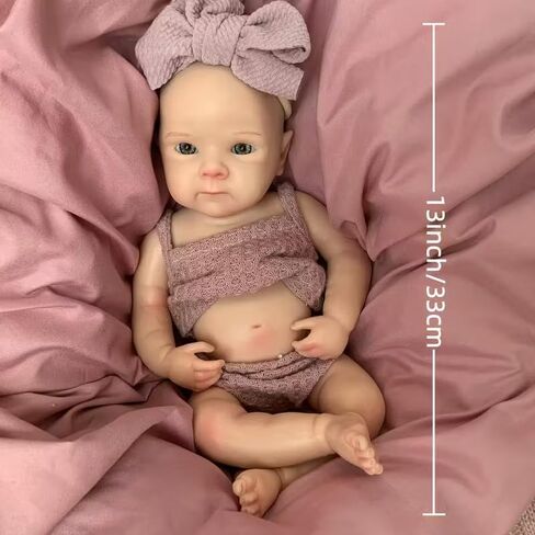 Reborn Baby Doll - 13 Inch Bettie, Anatomically Correct, Realistic Soft Silicone Doll with Dark Pink Bow Dress in Kuwait