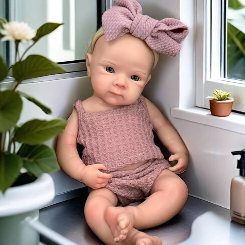 Reborn Baby Doll - 13 Inch Bettie, Anatomically Correct, Realistic Soft Silicone Doll with Dark Pink Bow Dress in Kuwait