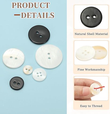 uxcell 42Pcs Natural Shell Button, 2 Hole 11.5mm Round Mother of Pearl Buttons for Shirt Coats Suits Jacket Jeans Skirts DIY Sewing Crafts, Black in Saudi Arabia