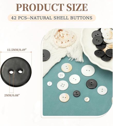 uxcell 42Pcs Natural Shell Button, 2 Hole 11.5mm Round Mother of Pearl Buttons for Shirt Coats Suits Jacket Jeans Skirts DIY Sewing Crafts, Black in Saudi Arabia