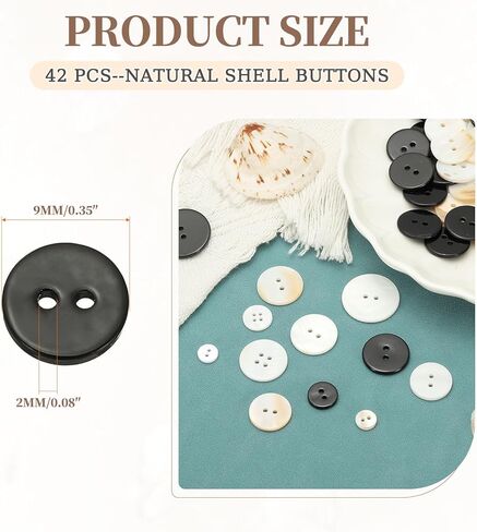 uxcell 42Pcs Natural Shell Button, 2 Hole 11.5mm Round Mother of Pearl Buttons for Shirt Coats Suits Jacket Jeans Skirts DIY Sewing Crafts, Black in Saudi Arabia
