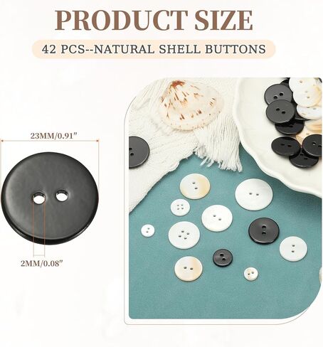 uxcell 42Pcs Natural Shell Button, 2 Hole 11.5mm Round Mother of Pearl Buttons for Shirt Coats Suits Jacket Jeans Skirts DIY Sewing Crafts, Black in Saudi Arabia